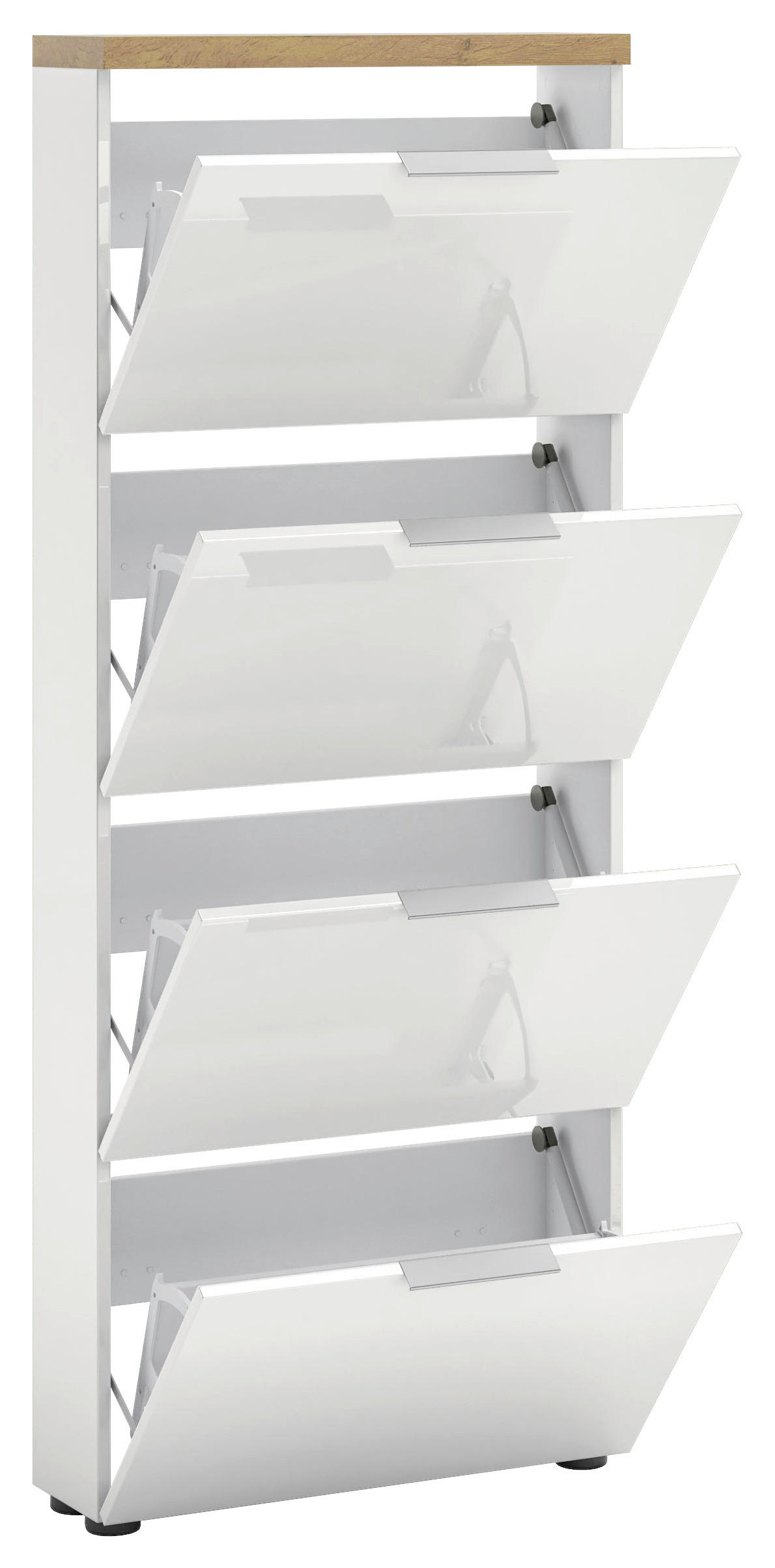 SCHUHKIPPER - Eichefarben/Weiß Hochglanz, Design, Holzwerkstoff/Kunststoff (65/162/19cm) - Xora