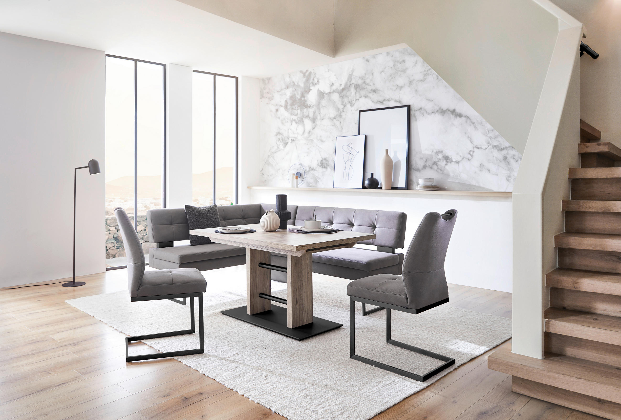 Thumbnail - Dieter Knoll Esstisch, Schwarz, Eiche Artisan, Metall, Holzwerkstoff, rechteckig, Wange, Bodenplatte, 90x75x130-178 cm, ...