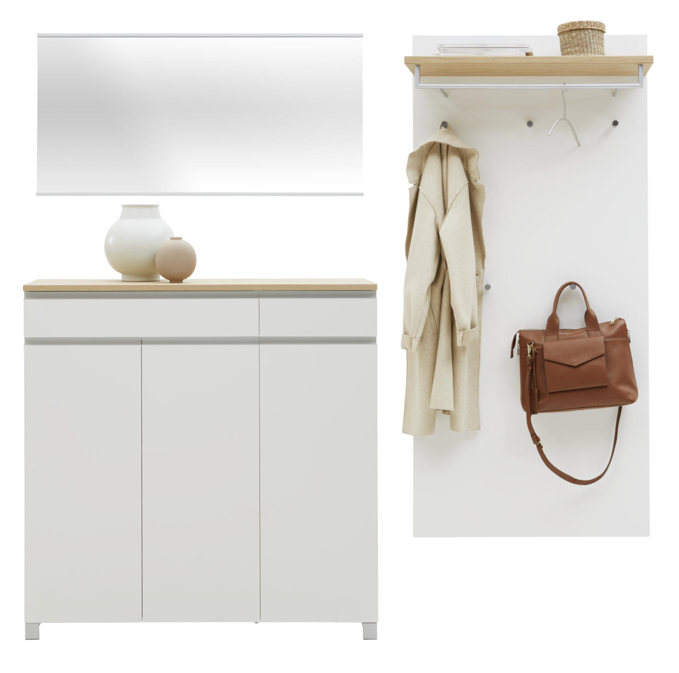 GARDEROBE Silberfarben, Weiß, Eichefarben - Eichefarben/Silberfarben, Design, Holz/Metall (215/200/37cm) - Dieter Knoll