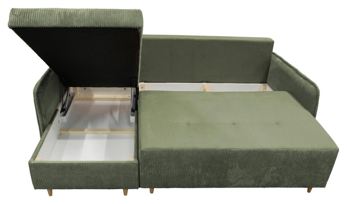 ECKSOFA TEDDY Mintgrün Cord, Bouclé Zierkissen, Rückenkissen, Bettkasten  - Naturfarben/Mintgrün, Design, Holz/Textil (142/215cm) - MID.YOU