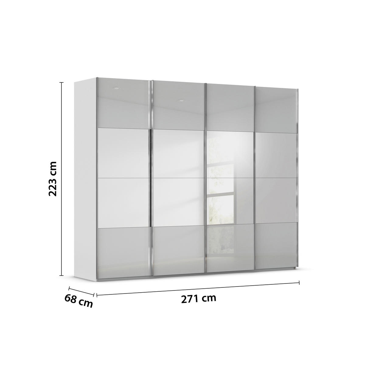SCHWEBETÜRENSCHRANK 271/223/68 cm 4-türig Grau  - Chromfarben/Grau, Design, Glas/Holzwerkstoff (271/223/68cm) - Novel
