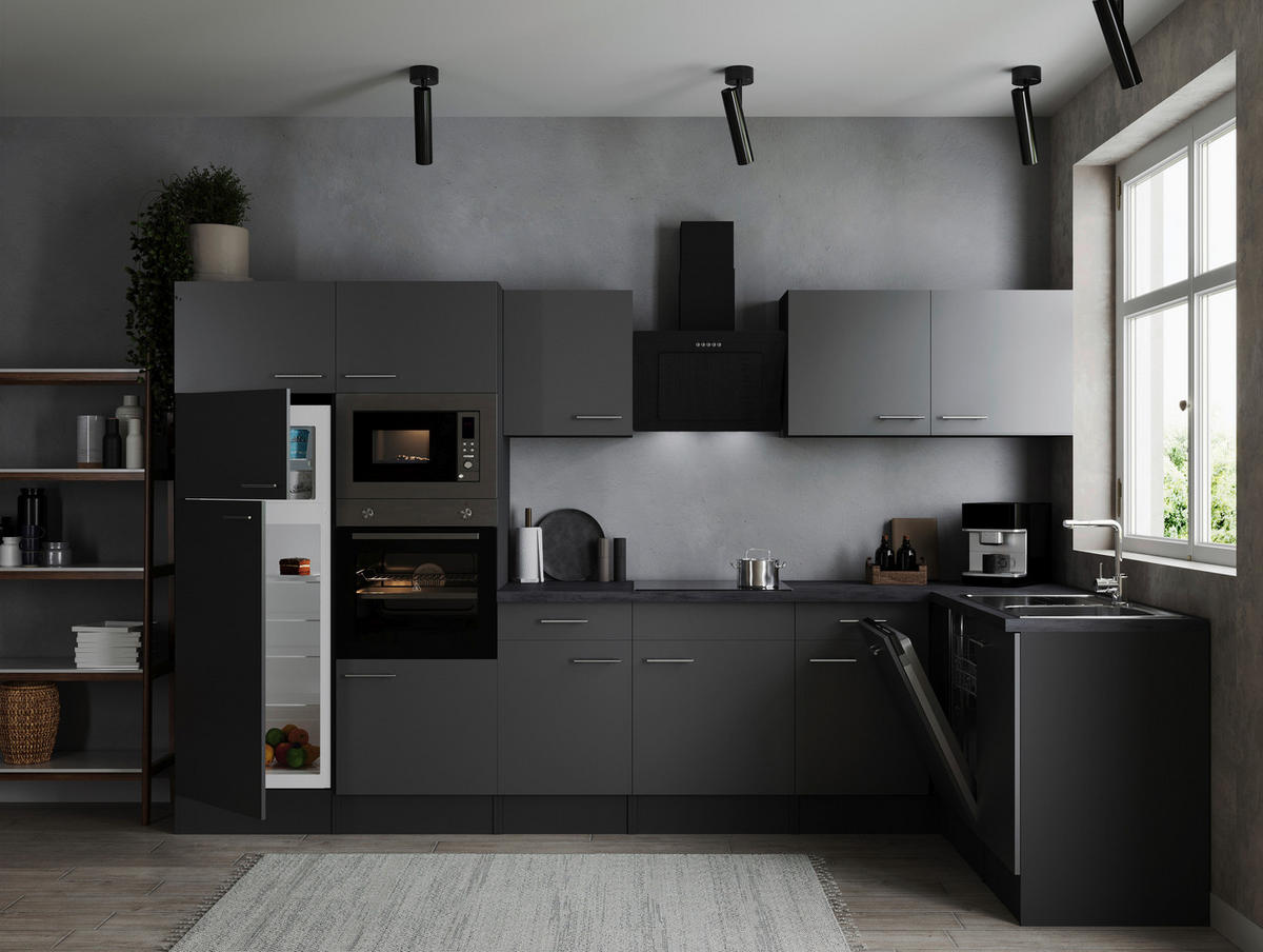 ECKKÜCHE - Silberfarben/Grau, Design, Holzwerkstoff/Metall (340/172cm) - Respekta