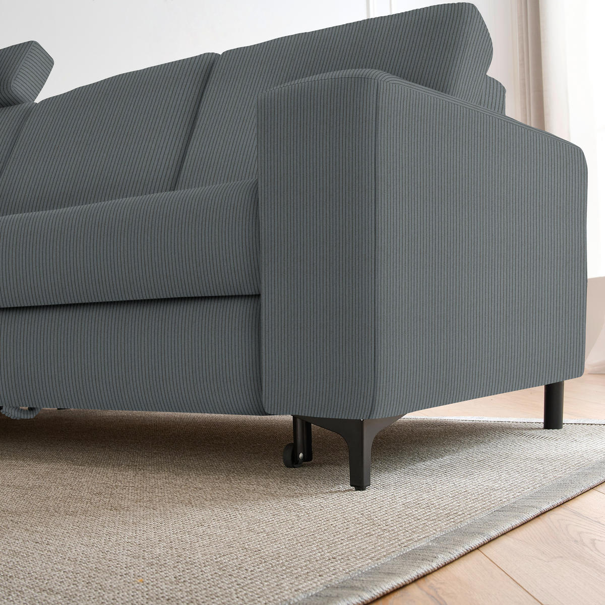 ECKSOFA in Cord Grau  - Schwarz/Grau, Konventionell, Textil/Metall (167/247cm) - Stylife