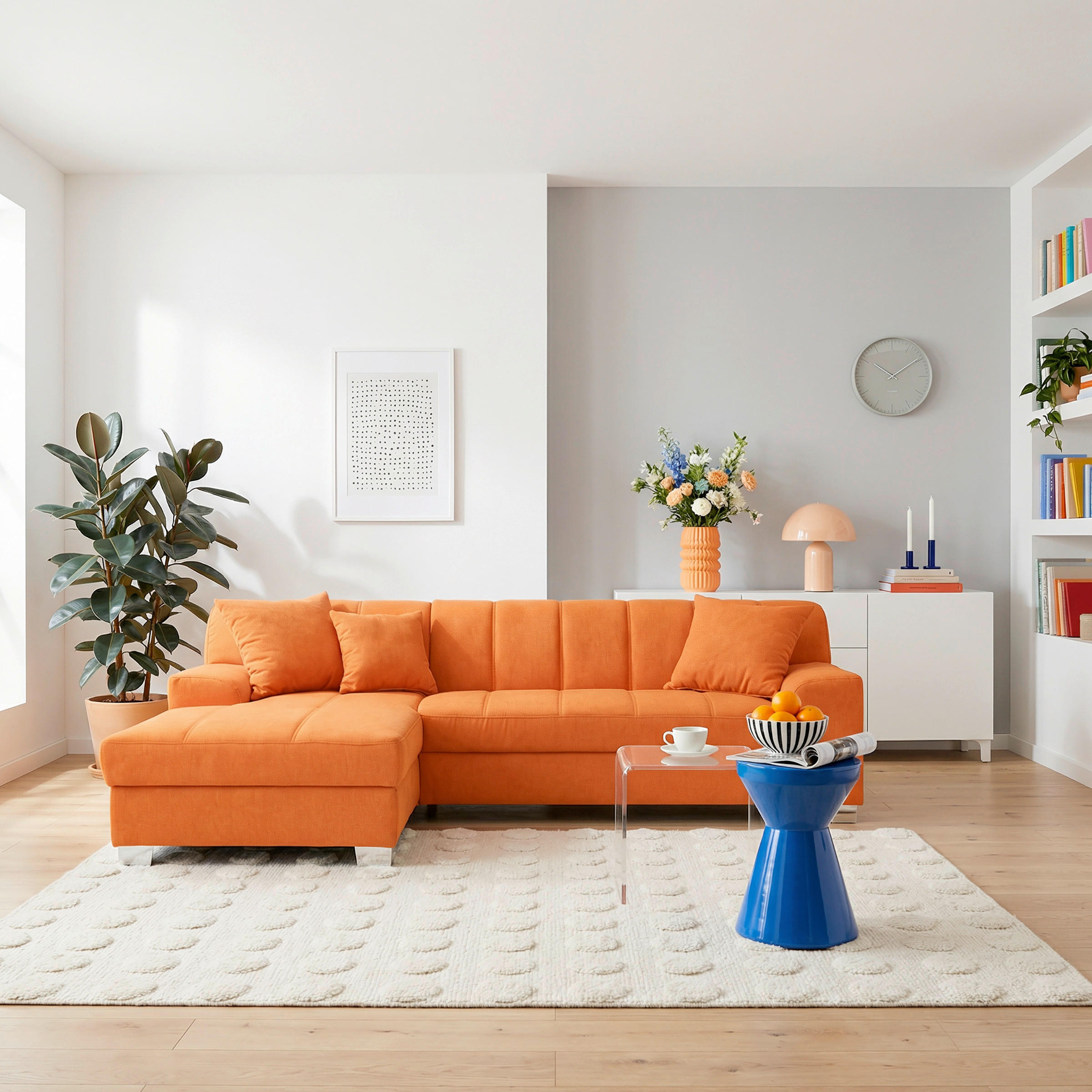 ECKSOFA CAPRI Orange Mikrofaser  - Chromfarben/Orange, KONVENTIONELL, Textil/Metall (152/239cm) - MID.YOU
