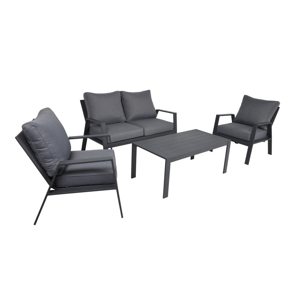 Thumbnail - Gardenson Gartenset, Anthrazit, Grau, Metall, Kunststoff, Textil, 4-teilig, Füllung: Polyester, gastro- und objekttaugli...