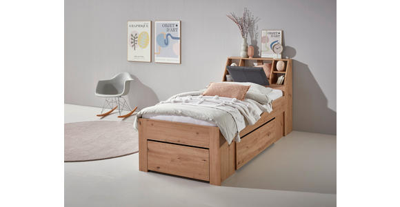 STAURAUMBETT 90/200 cm in Eiche Artisan - Eiche Artisan/Grau, KONVENTIONELL, Holzwerkstoff/Textil (90/200cm) - Carryhome