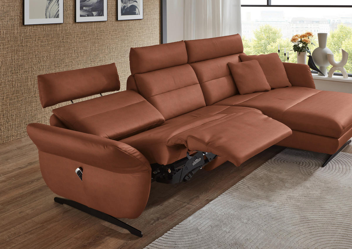 ECKSOFA in Echtleder Cognac  - Cognac/Schwarz, Design, Leder/Metall (300/157cm) - Dieter Knoll