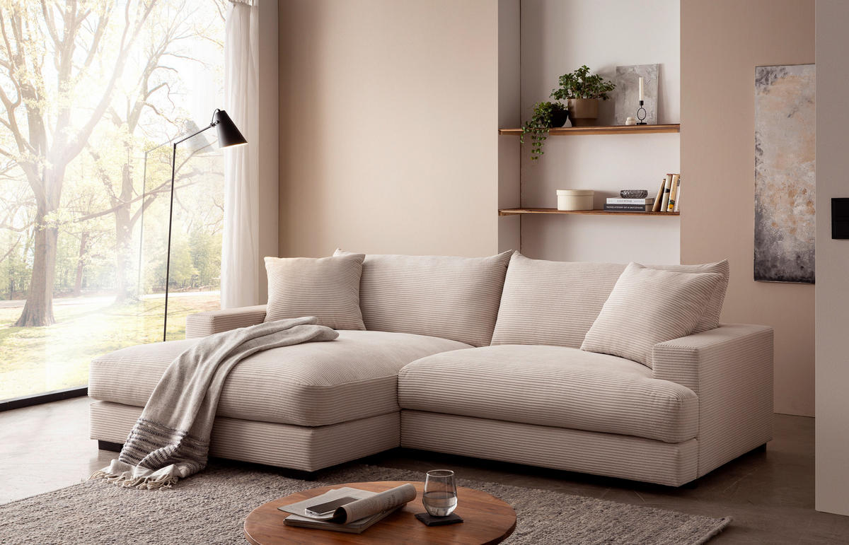 ECKSOFA Beige Cord  - Beige/Schwarz, MODERN, Textil (180/265cm) - P & B