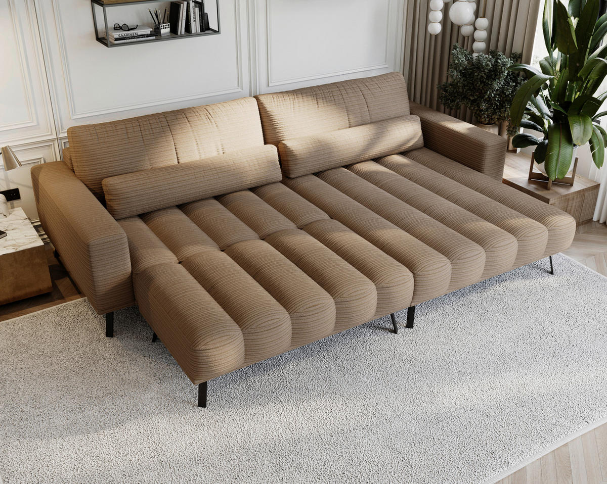 ECKSOFA in Cord Braun  291/204 cm  - Schwarz/Braun, Design, Textil/Metall (291/204cm) - Lomoco