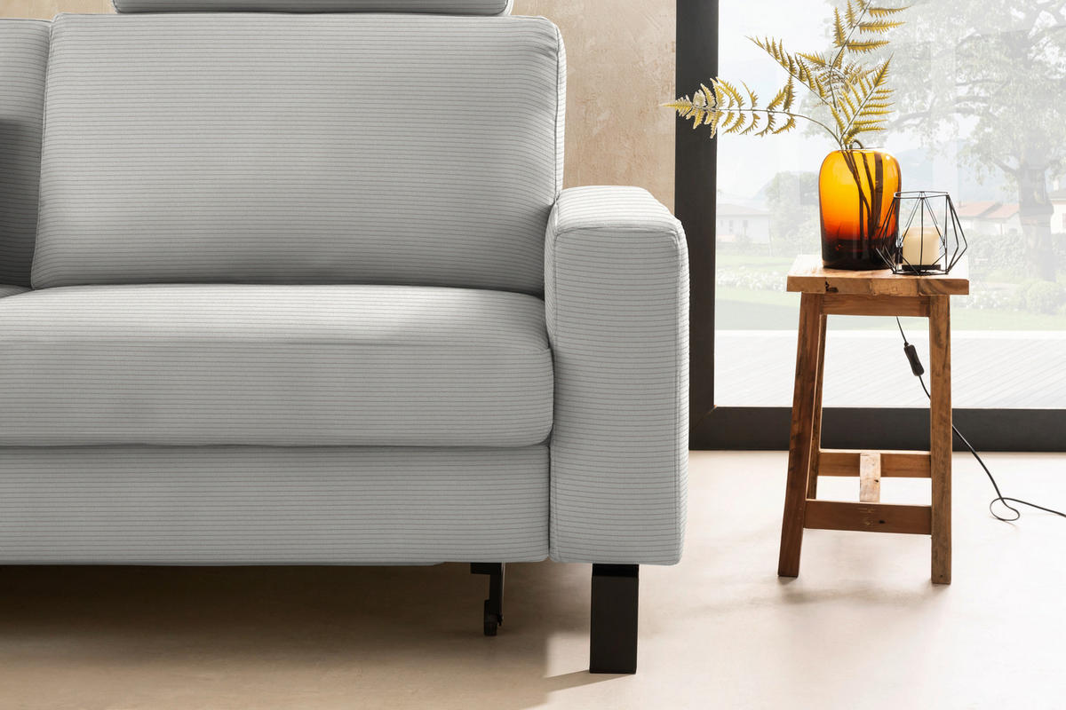 ECKSOFA  in Cord Greige Rücken echt, Sitztiefenverstellung  185/298 cm  - Greige/Schwarz, Design, Textil/Metall (185/298cm) - Pure Home Lifestyle