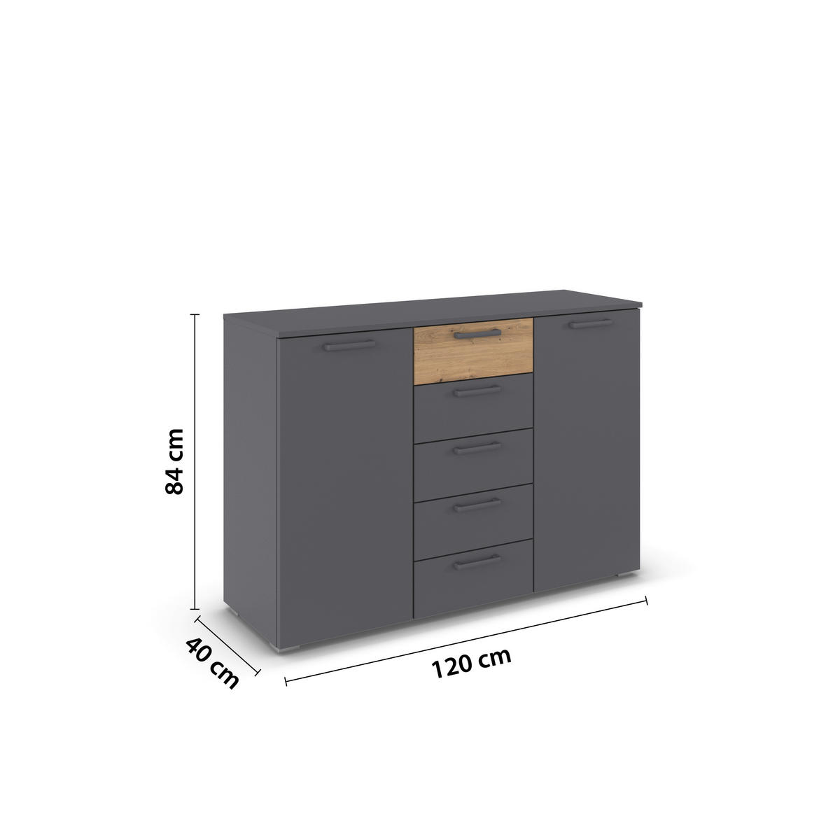 KOMMODE , 120/84/40 cm, 5 Schublade(n)  - Eiche Artisan/Grau, MODERN, Holzwerkstoff/Kunststoff (120/84/40cm) - Rauch Möbel