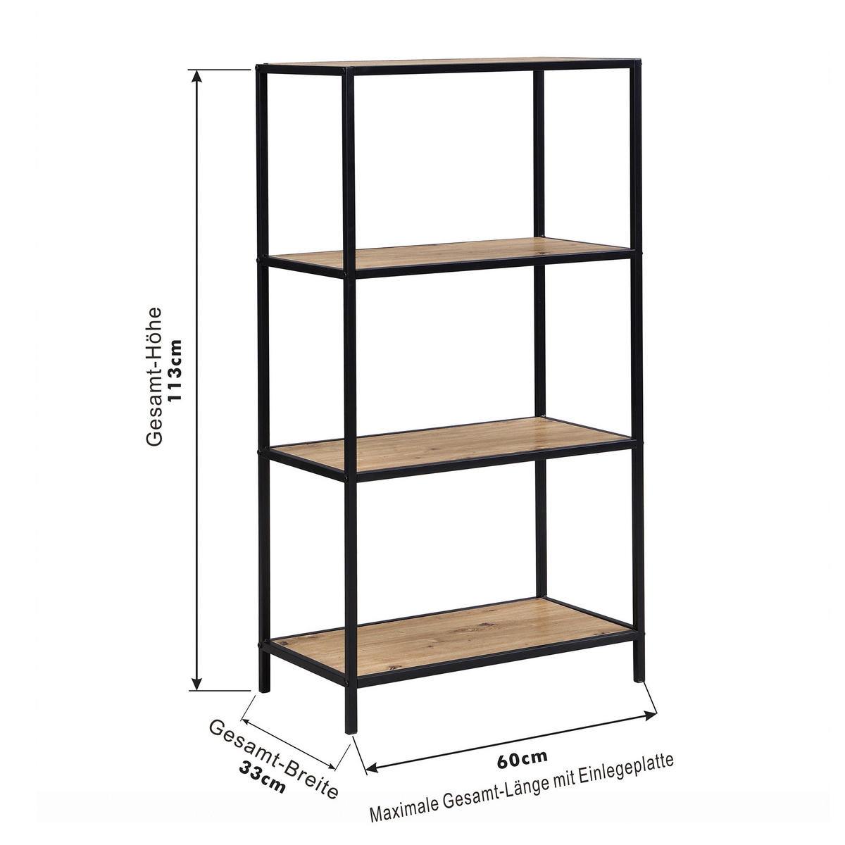 REGAL crna, hrast Artisan  metal, drvni materijal  - hrast Artisan/crna, Moderno, drvni materijal/metal (60/113/33cm) - Modern Living