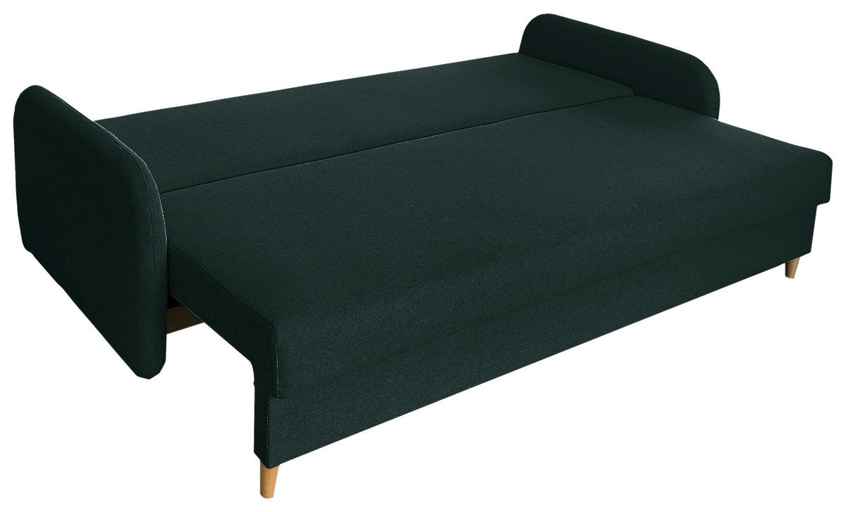 SCHLAFSOFA  mit Liegefunktion Flachgewebe Grün  - Schwarz/Naturfarben, Design, Holz/Kunststoff (206/88/93cm) - MID.YOU