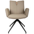 ARMLEHNSTUHL  Sitzfläche 360° drehbar, automatische Rückholfunktion Bouclé Echtleder  - Beige/Schwarz, Design, Leder/Holz (62/87/63cm) - Valnatura