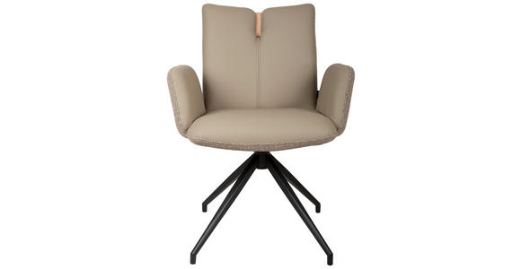 ARMLEHNSTUHL  Sitzfläche 360° drehbar, automatische Rückholfunktion Bouclé Echtleder  - Beige/Schwarz, Design, Leder/Holz (62/87/63cm) - Valnatura