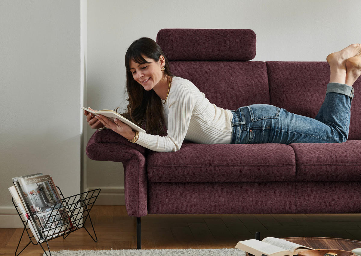 ECKSOFA in Flachgewebe Weinrot  - Weinrot/Schwarz, Konventionell, Textil/Metall (241/190cm) - Beldomo Comfort
