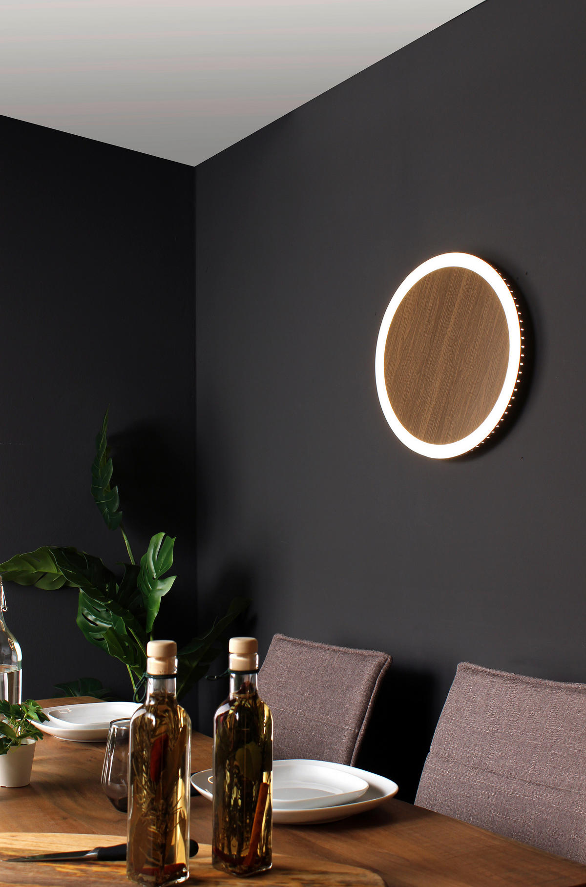 LED-DECKENLEUCHTE Moon 40/4,1 cm   - Eichefarben/Schwarz, Design, Metall (40/4,1cm)