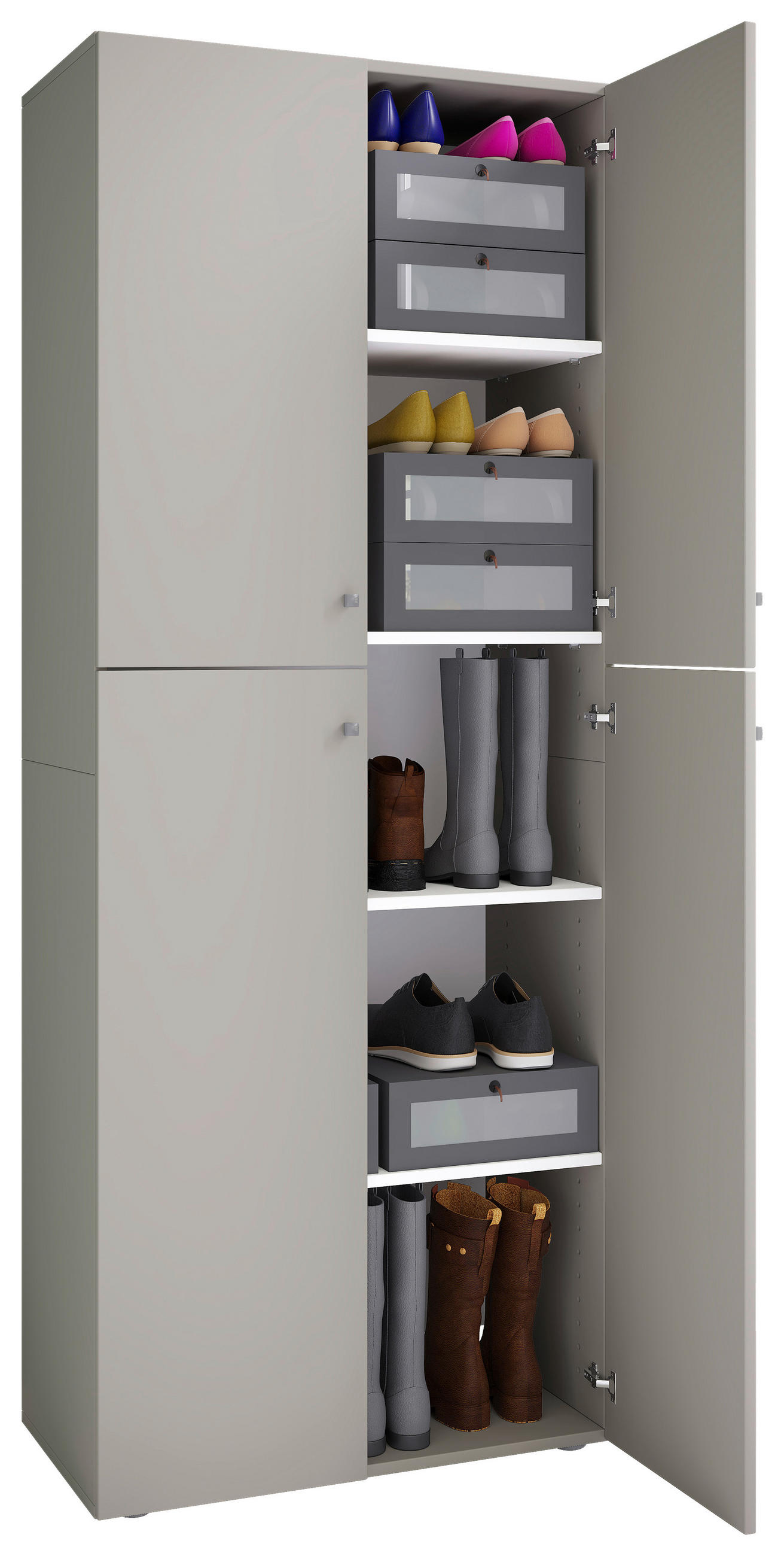SCHUHSCHRANK in 70/182/37 cm - Silberfarben/Schwarz, Konventionell, Holzwerkstoff/Kunststoff (70/182/37cm) - MID.YOU