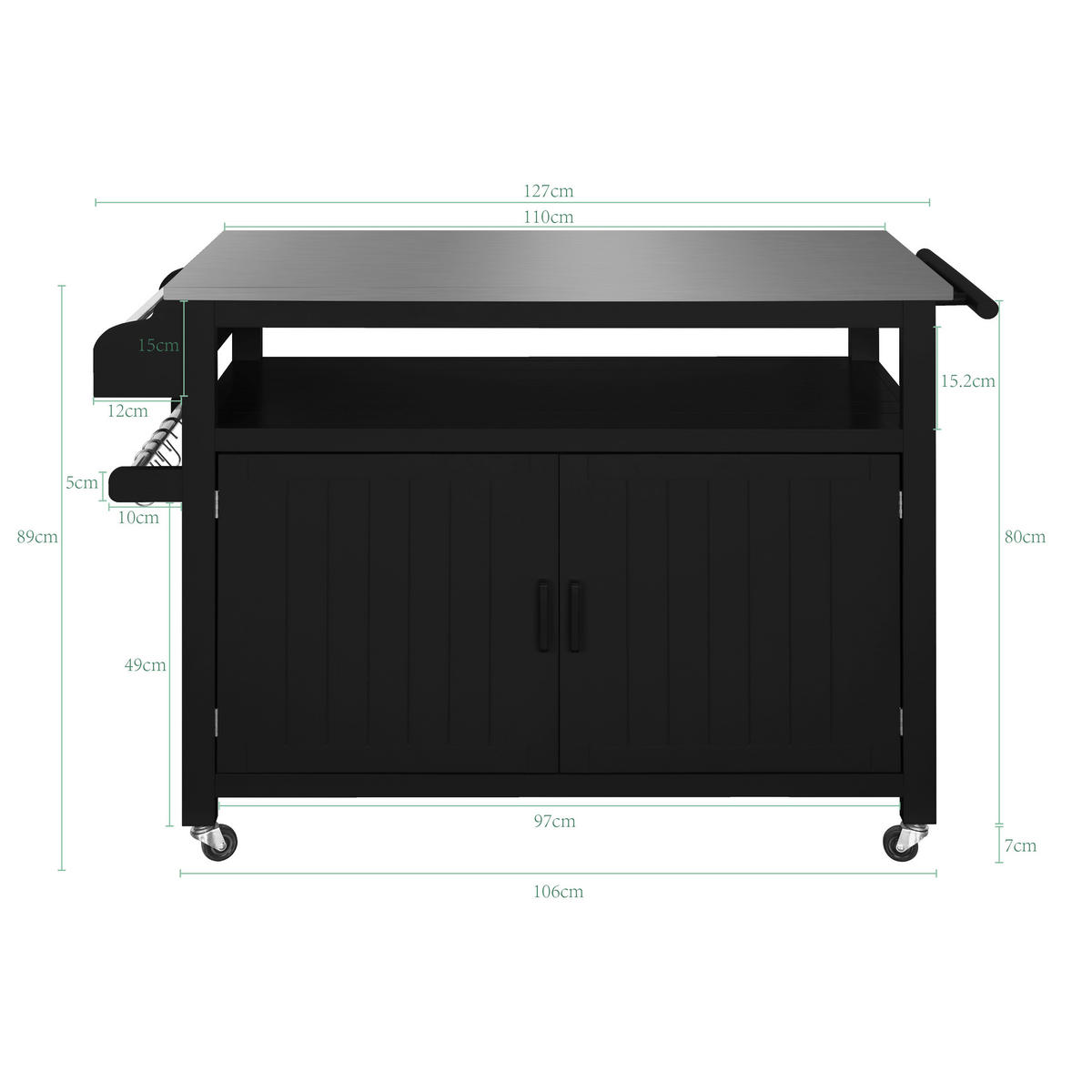 KÜCHENINSEL   in Schwarz, Edelstahlfarben  - Edelstahlfarben/Silberfarben, Basics, Holzwerkstoff/Metall (110/127/89/53cm) - MID.YOU