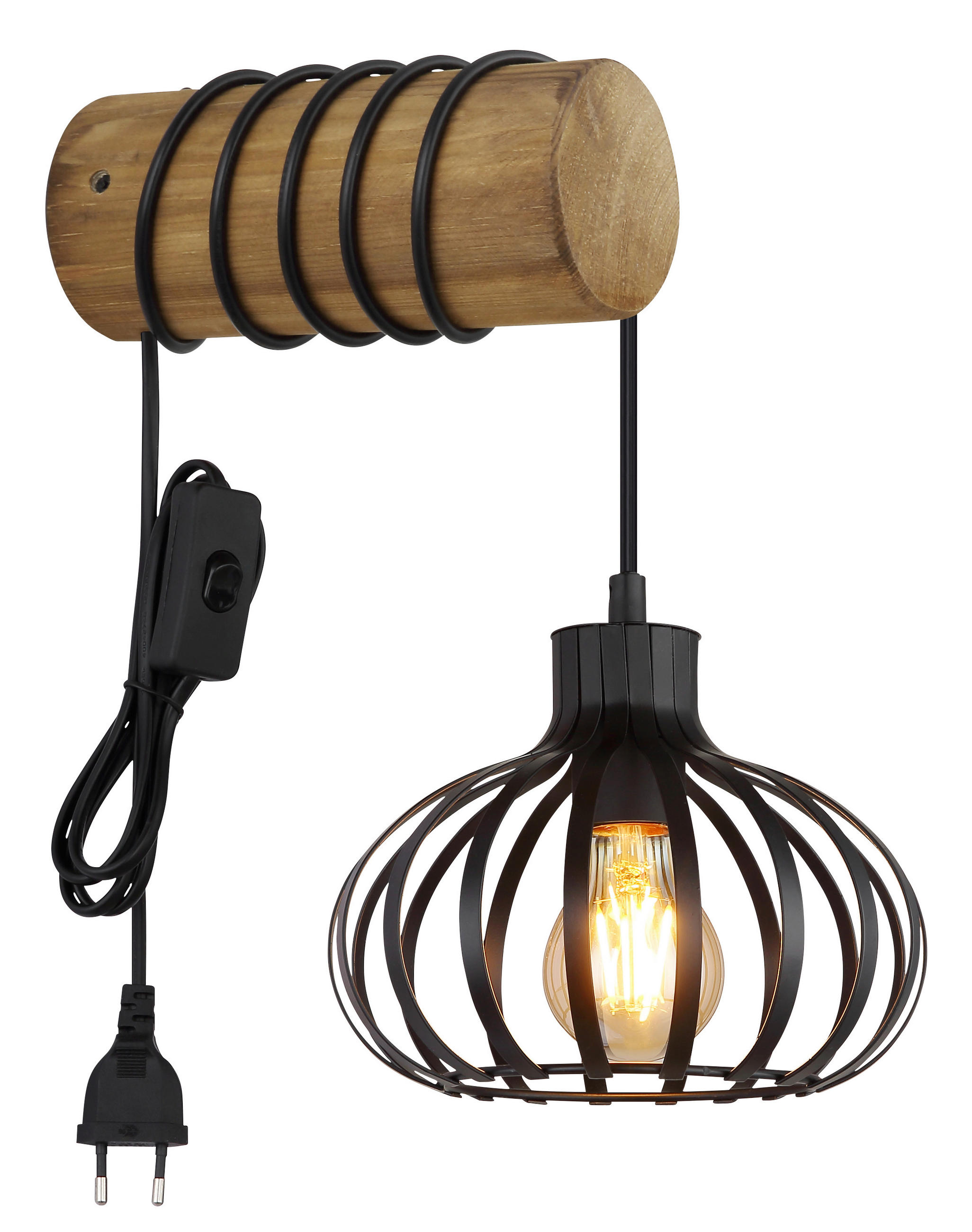 WANDLEUCHTE Caldwell 20/59 cm   - Schwarz/Braun, Natur, Holz/Kunststoff (20/59cm) - Globo