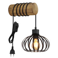 WANDLEUCHTE Caldwell 20/59 cm   - Schwarz/Braun, Natur, Holz/Kunststoff (20/59cm) - Globo
