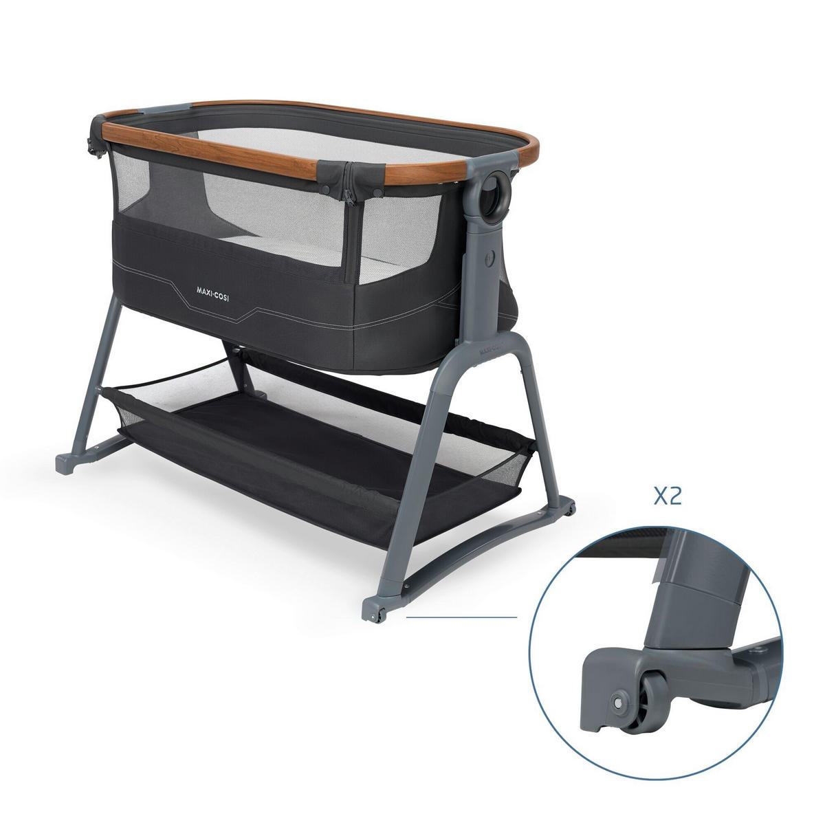 BEISTELLBETT Iora Plus   - Grau, Basics, Naturmaterialien/Kunststoff (61,3/68,3-77,4/91cm) - Maxi-Cosi