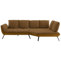 ECKSOFA Goldfarben Flachgewebe Nierenkissen, Rücken echt, Sitztiefenverstellung  - Goldfarben/Schwarz, Design, Textil/Metall (320/169cm) - Moderano