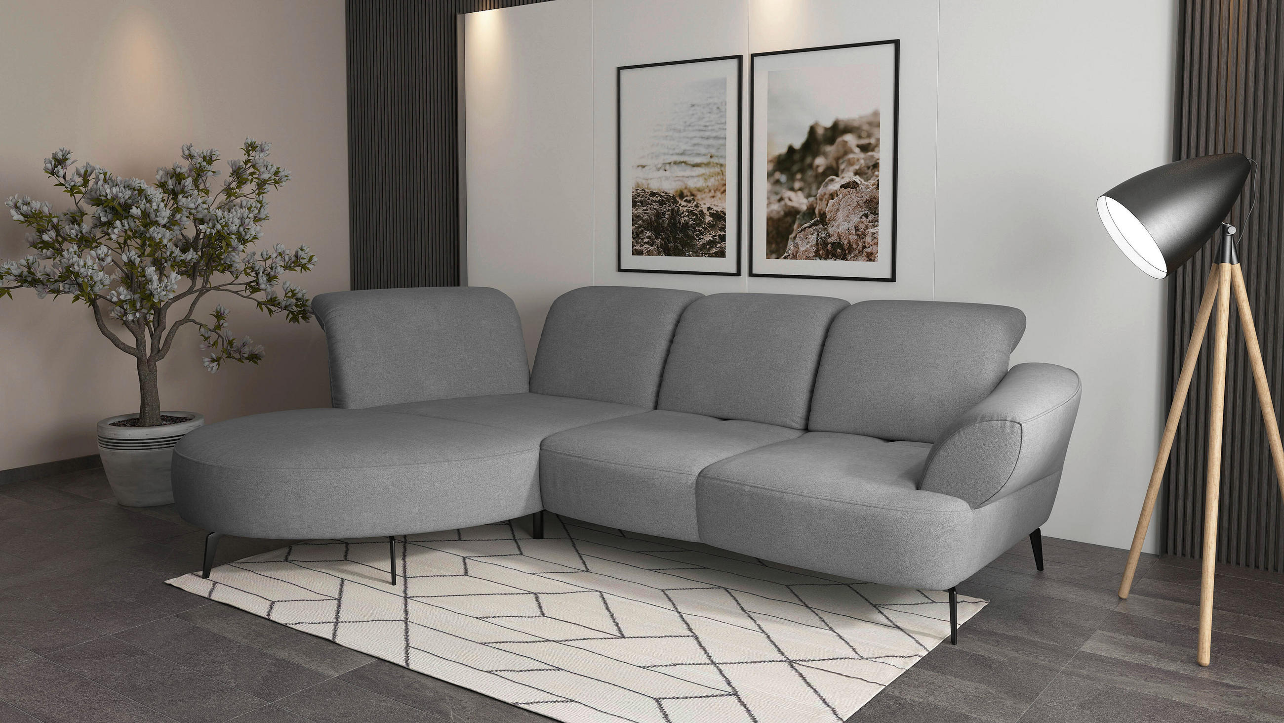 ECKSOFA in Mikrofaser Grau  208/313 cm  - Schwarz/Grau, MODERN, Textil/Metall (208/313cm) - Sit & More