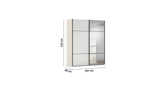 SCHWEBETÜRENSCHRANK 201/223/68 cm 2-türig Weiß, Champagner - Champagner/Schwarz, KONVENTIONELL, Glas/Holzwerkstoff (201/223/68cm) - Novel