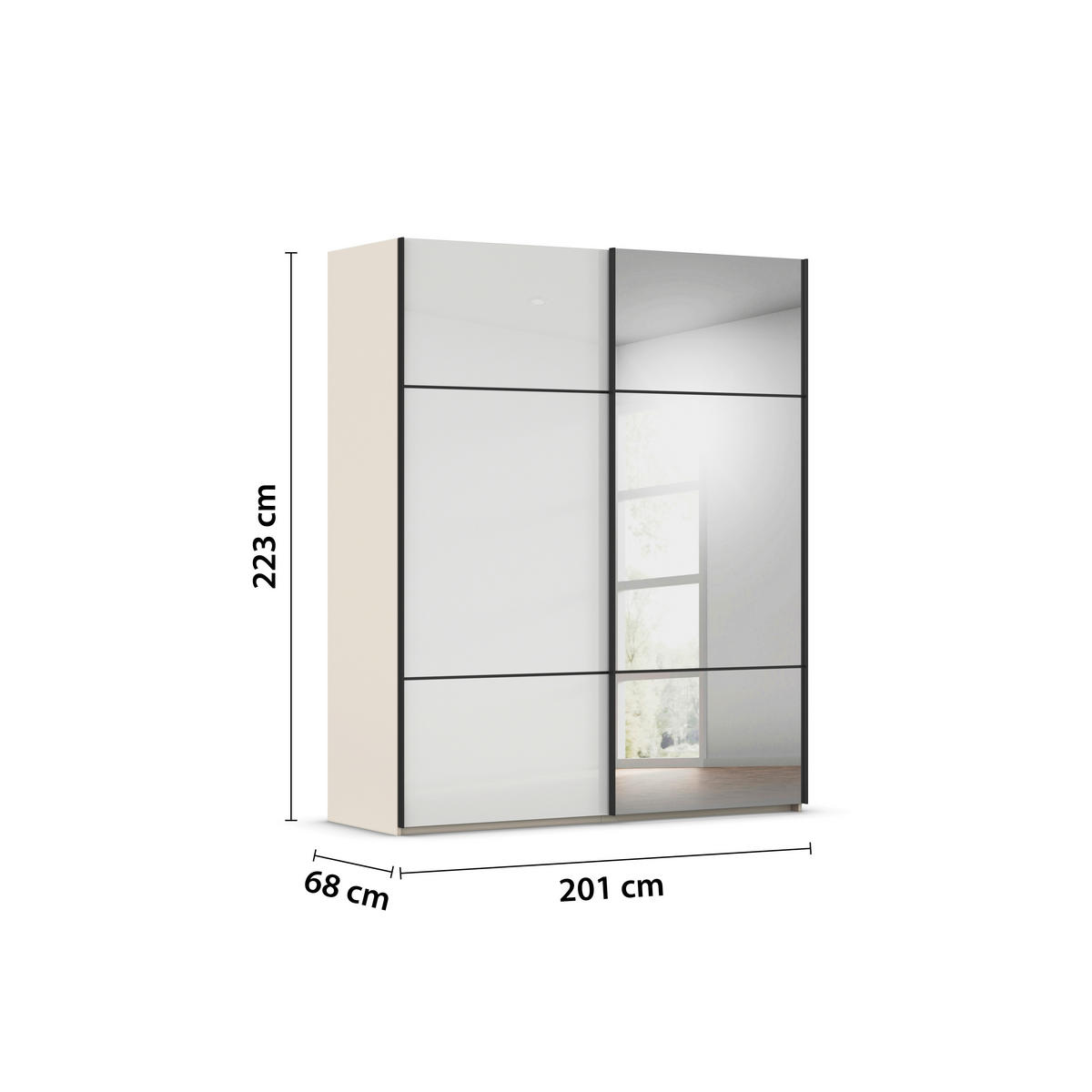 SCHWEBETÜRENSCHRANK 201/223/68 cm 2-türig Weiß, Champagner  - Champagner/Schwarz, KONVENTIONELL, Glas/Holzwerkstoff (201/223/68cm) - Novel