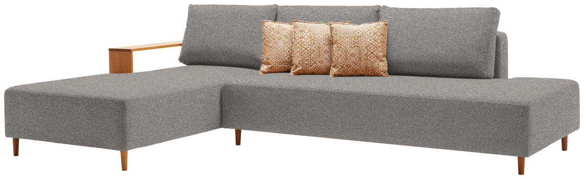 ECKSOFA in Flachgewebe Grau  - Eichefarben/Grau, Design, Holz/Textil (190/307cm) - Joka