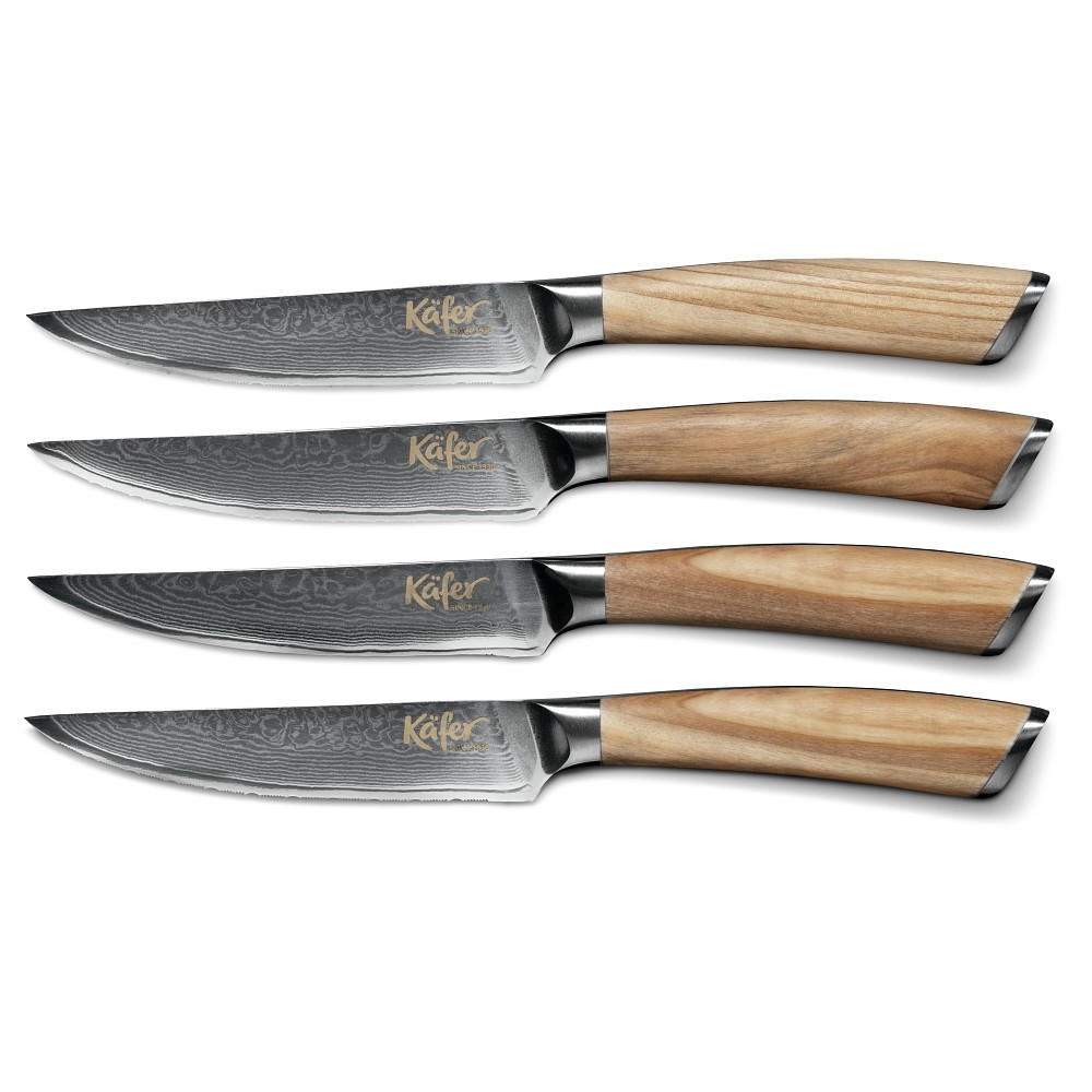 STEAKVÁGÓ KÉSKÉSZLET - natúr színű/nemesacélszínű, Basics, fa/fém (12cm) - Käfer