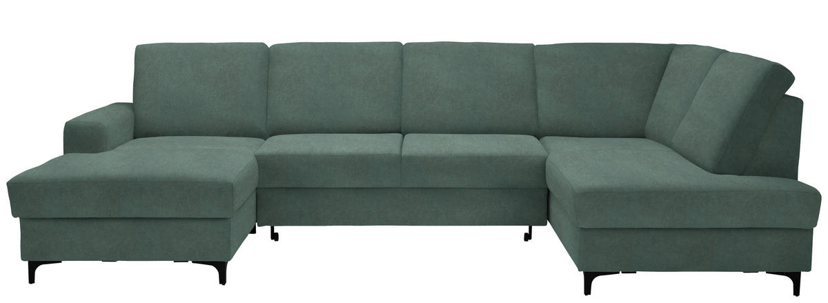 WOHNLANDSCHAFT in Flachgewebe Mintgrün  - Schwarz/Mintgrün, Konventionell, Textil/Metall (167/317/185cm) - Stylife