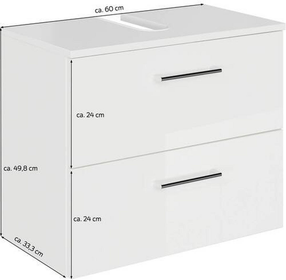 WASCHBECKENUNTERSCHRANK 60/49,8/33,3 cm  - Chromfarben/Weiß Hochglanz, KONVENTIONELL, Holzwerkstoff/Metall (60/49,8/33,3cm) - Sadena