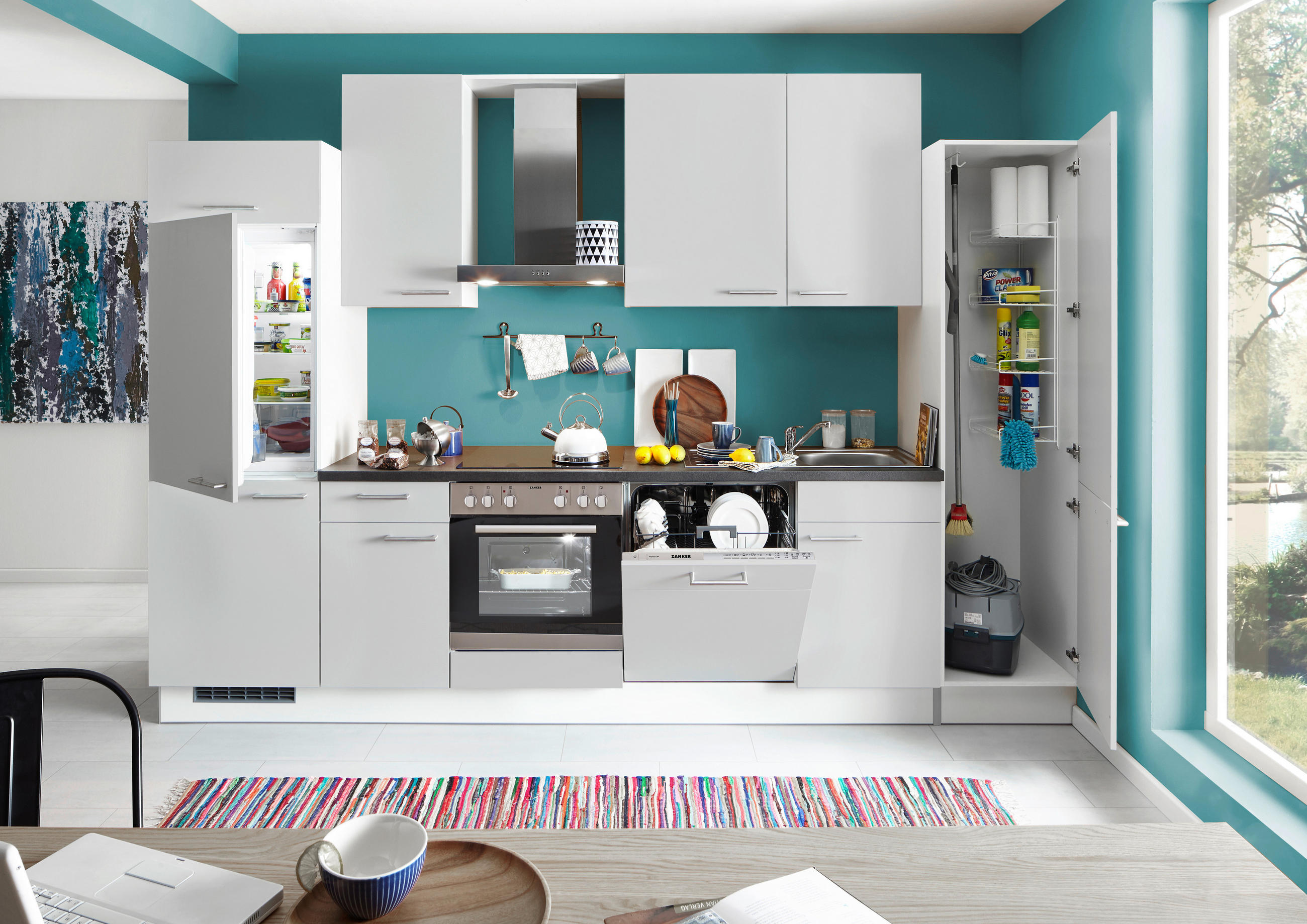 KÜCHENBLOCK 325 cm   in Weiß, Hellgrau  - Edelstahlfarben/Hellgrau, Basics, Holzwerkstoff/Metall (325cm) - Pino