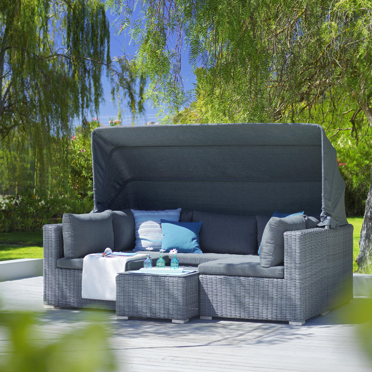 LOUNGE GARNITÚRA   228/70/84 cm  - szürke, Romantik / Landhaus, műanyag/textil (228/70/84cm) - Ambia Garden