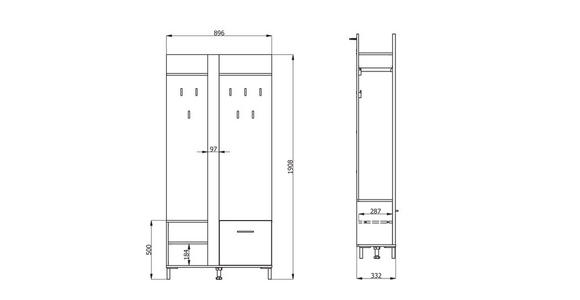 GARDEROBE  in 89,5/191/33 cm  - Schwarz/Eiche Artisan, MODERN, Holzwerkstoff (89,5/191/33cm) - Carryhome
