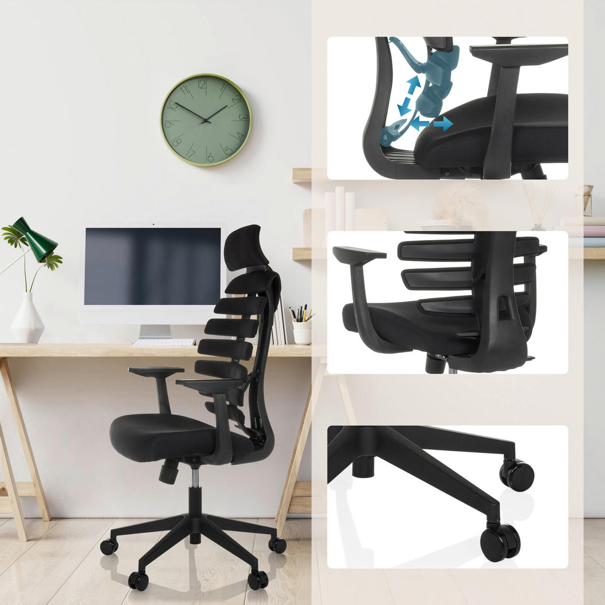OTOČNÁ ŽIDLE, plochá tkanina,  - černá, Moderní, textil/plast (64/120 - 130/62cm) - MID.YOU