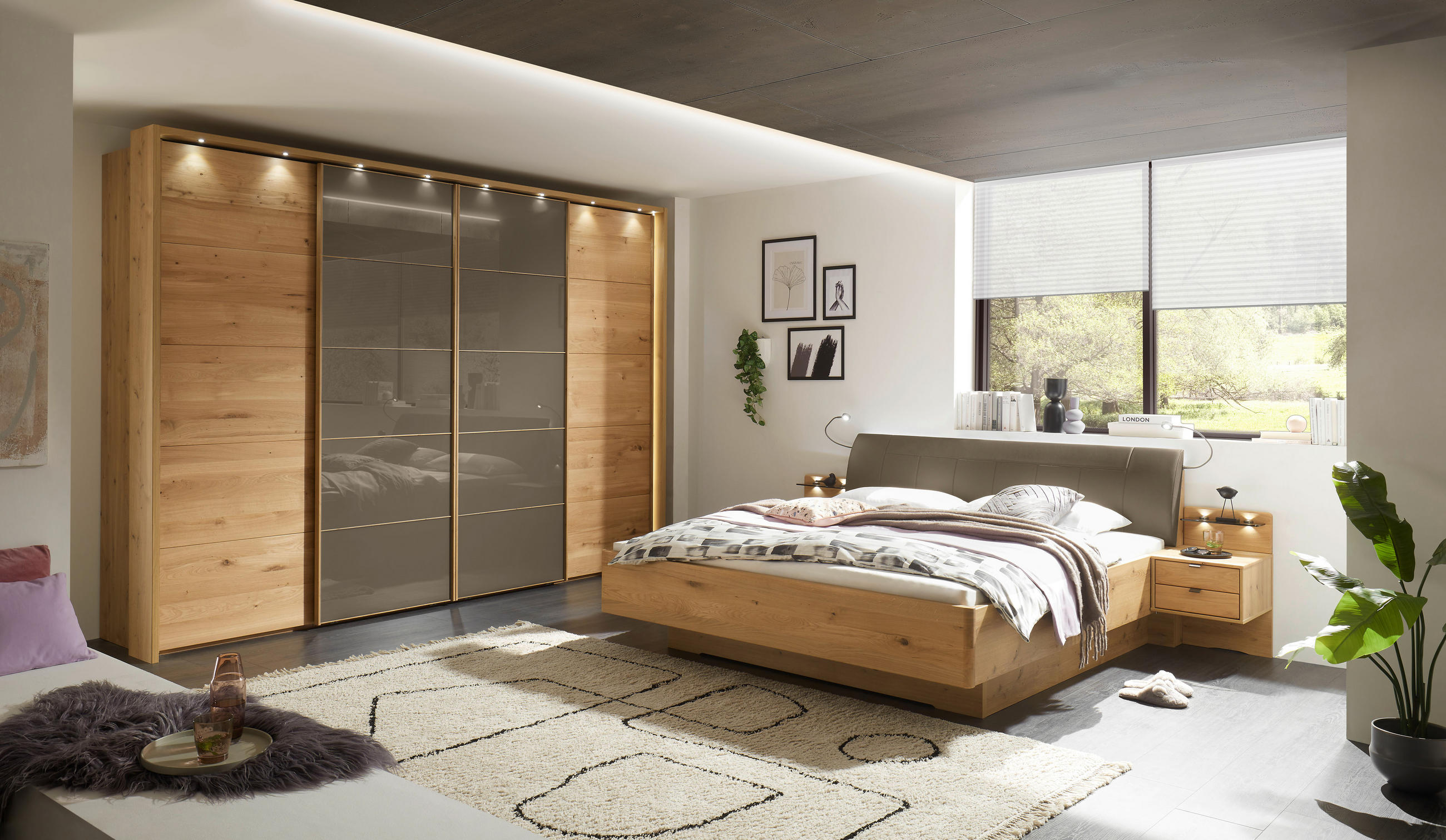 POSTELJA 180 cm   x 200 cm  , tekstil, leseni material temno rjava, hrast bianco  - temno rjava/hrast bianco, Konvencionalno, tekstil/leseni material (180/200cm) - Linea Natura