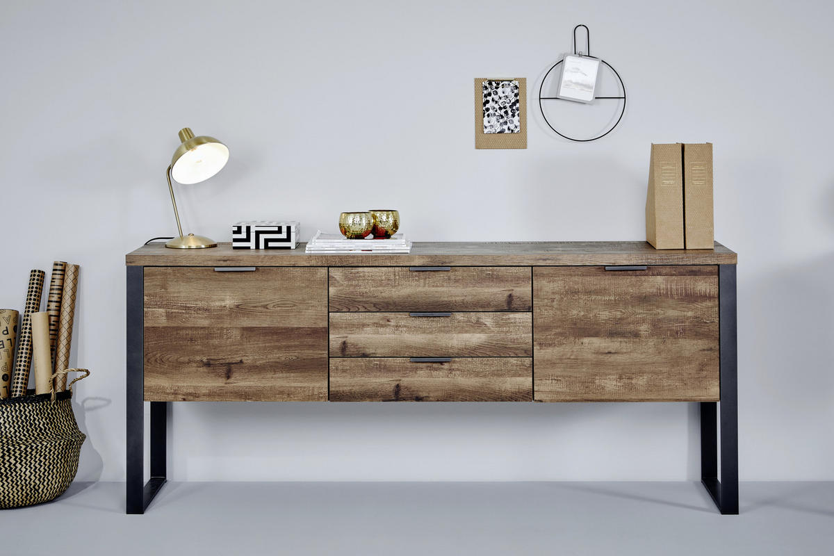 SIDEBOARD  in 180/76,2/39,5 cm  - Eichefarben/Anthrazit, Design, Holzwerkstoff/Metall (180/76,2/39,5cm)