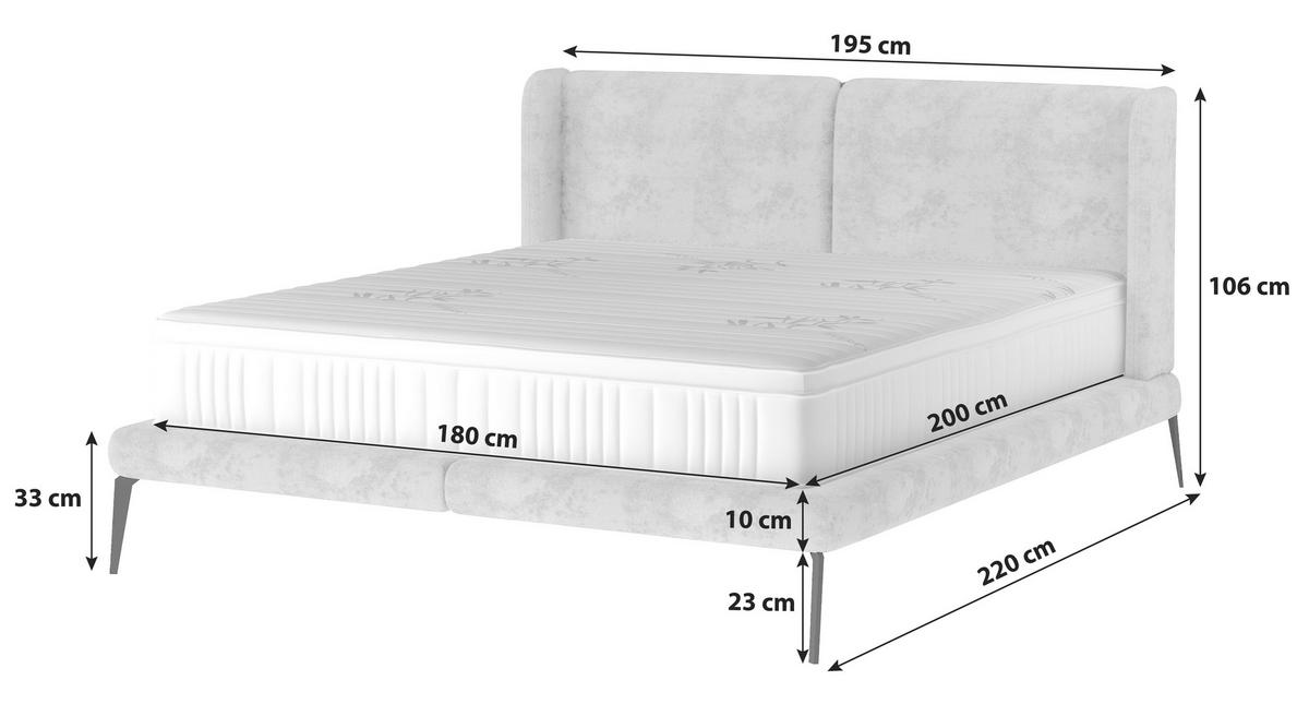 POLSTERBETT 180/200 cm,  in Creme, gepolstertes Kopfteil,  - Creme/Schwarz, MODERN, Textil/Metall (180/200cm) - Livetastic