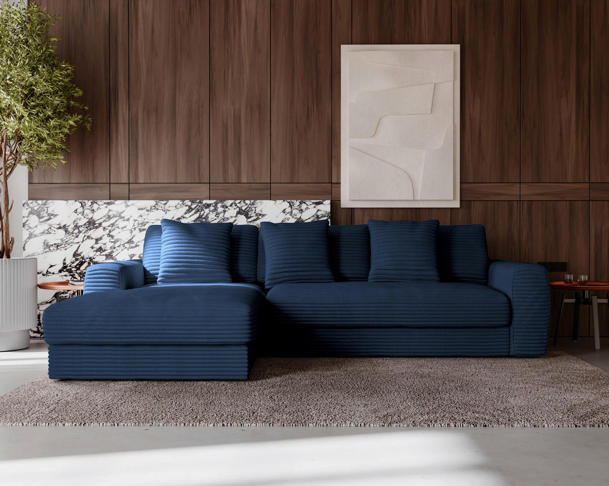 ECKSOFA in Cord Dunkelblau  182/302 cm  - Schwarz/Dunkelblau, MODERN, Kunststoff/Textil (182/302cm) - Carryhome