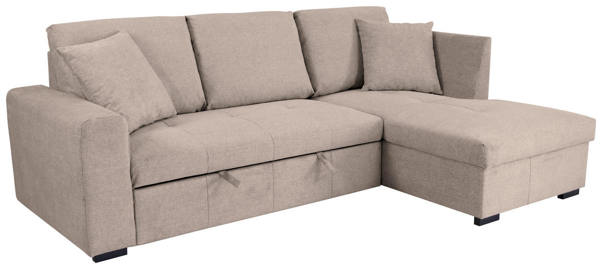 ECKSOFA LUKAS Hellbraun Struktur Zierkissen, Bettkasten  - Hellbraun, Trend, Textil (239/158cm) - P & B