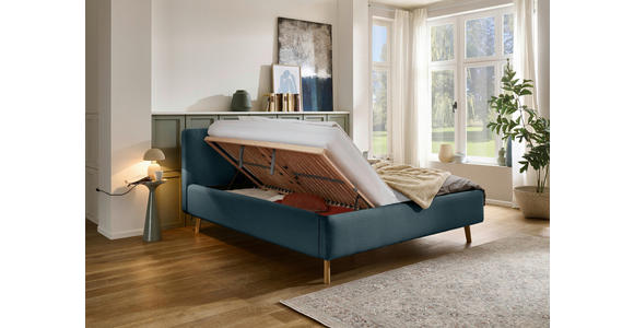 POLSTERBETT 180/200 cm  in Blau  - Blau/Eichefarben, Design, Holz/Textil (180/200cm) - Xora