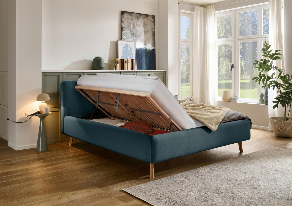 POLSTERBETT 180/200 cm  in Blau  - Blau/Eichefarben, Design, Holz/Textil (180/200cm) - Xora