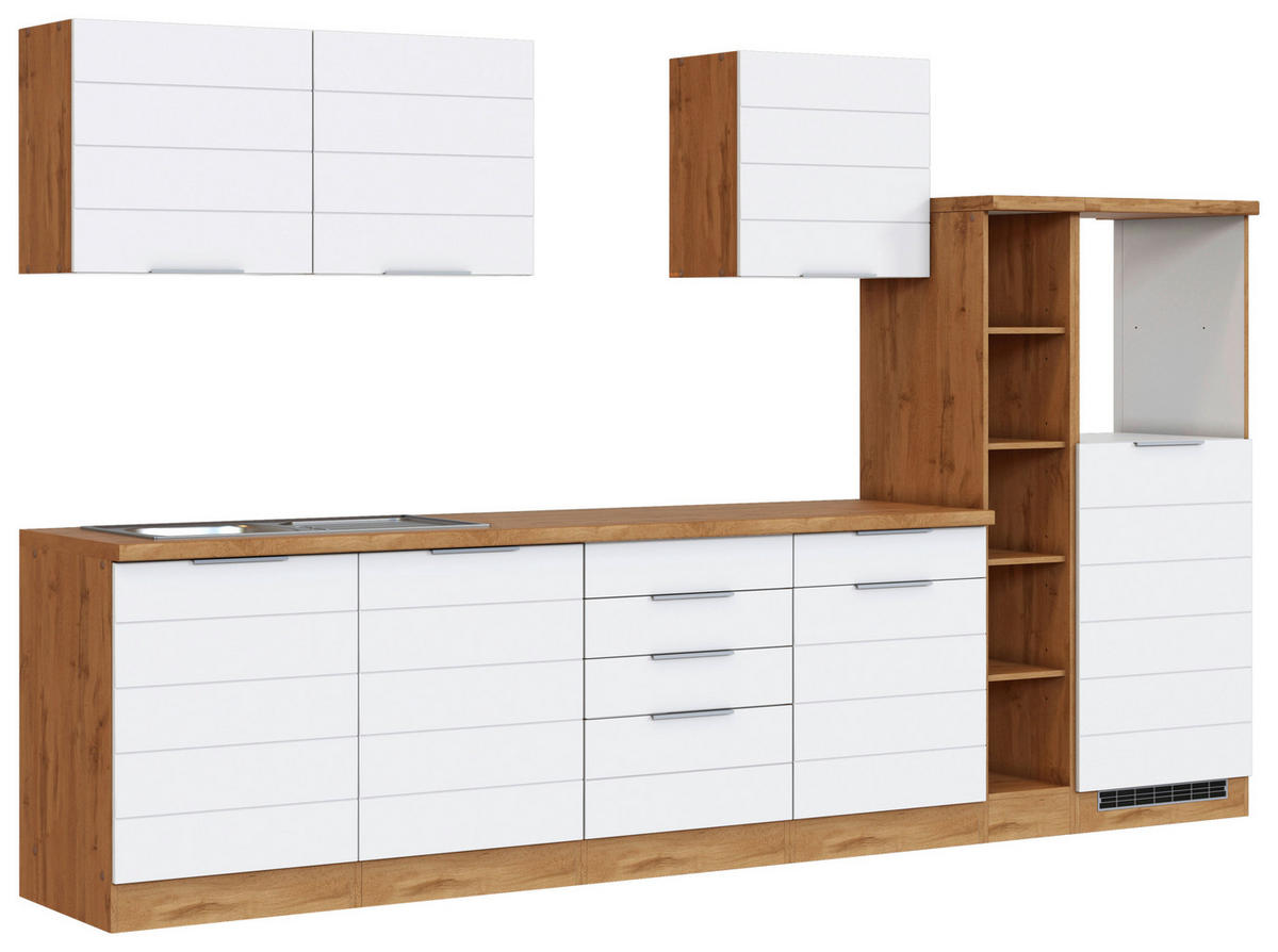 KÜCHENLEERBLOCK 330 cm   in Weiss, Eiche Wotan  - Weiss/Eiche Wotan, Design, Holzwerkstoff/Metall (330cm) - Held