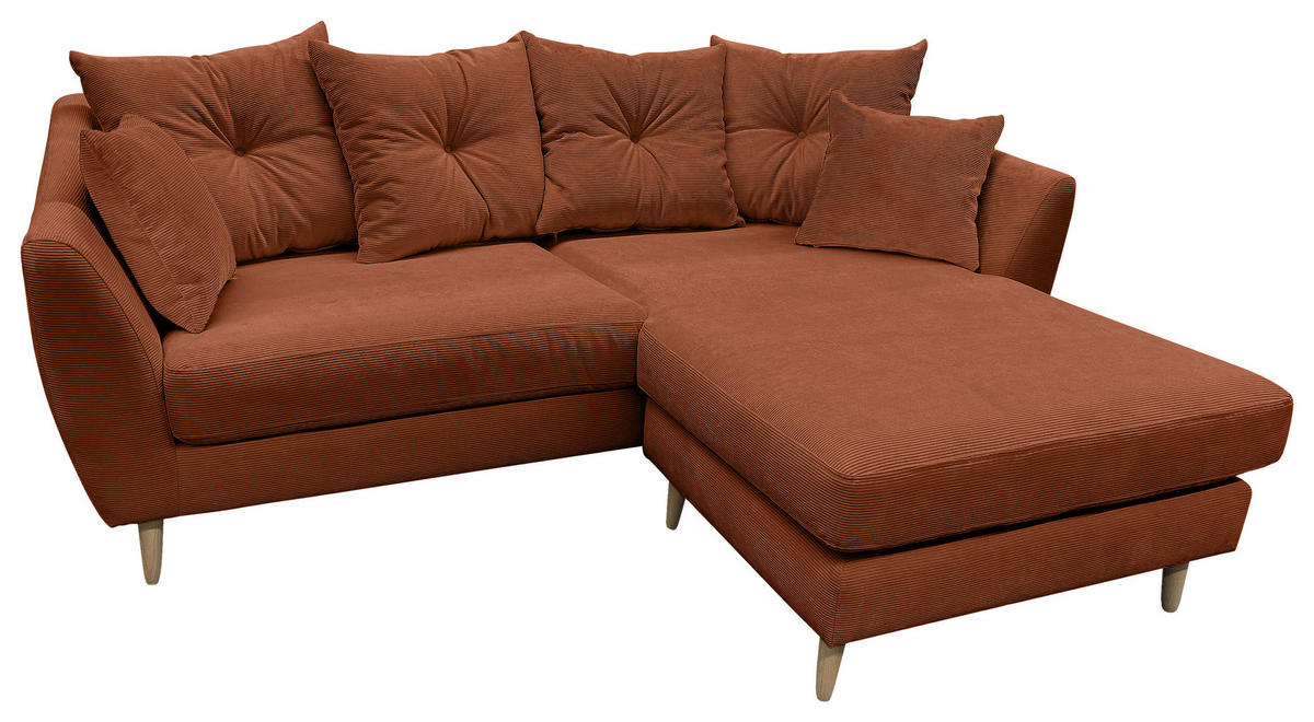 ECKSOFA Kupferfarben Feincord  - Buchefarben/Kupferfarben, KONVENTIONELL, Holz/Textil (211/154cm) - Carryhome