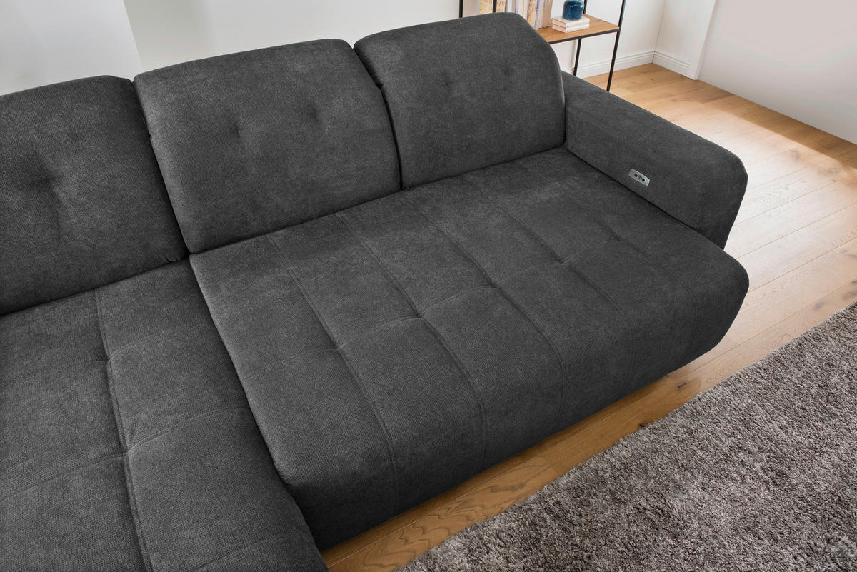 ECKSOFA VICARI Anthrazit Mikrofaser Kopfteilverstellung, Sitzvorzug  - Anthrazit/Schwarz, MODERN, Textil/Metall (185/292cm) - Livetastic
