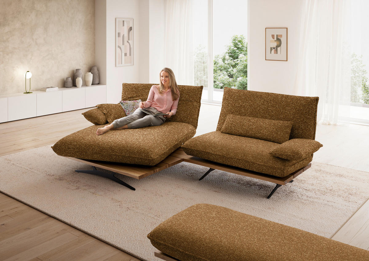 ECKSOFA Chenille, Flachgewebe Cognac, Wildeiche  - Wildeiche/Cognac, Design, Holz/Textil (161/284cm) - Koinor