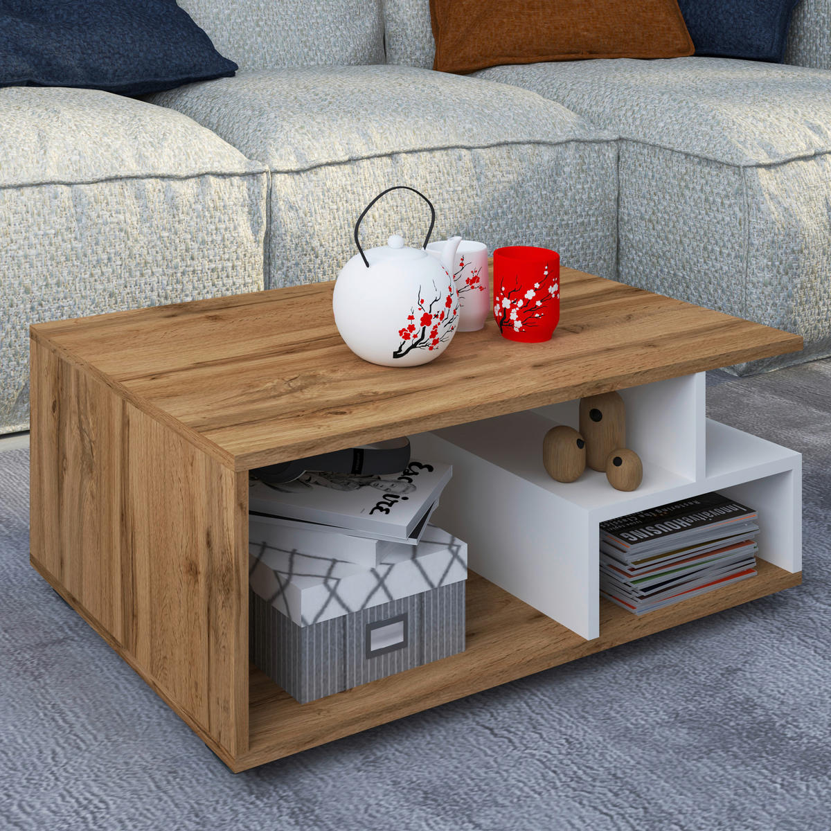 SOFFBORD i trämaterial  - vit/honungsek, Modern, trämaterial/plast (80/40/50cm) - MID.YOU